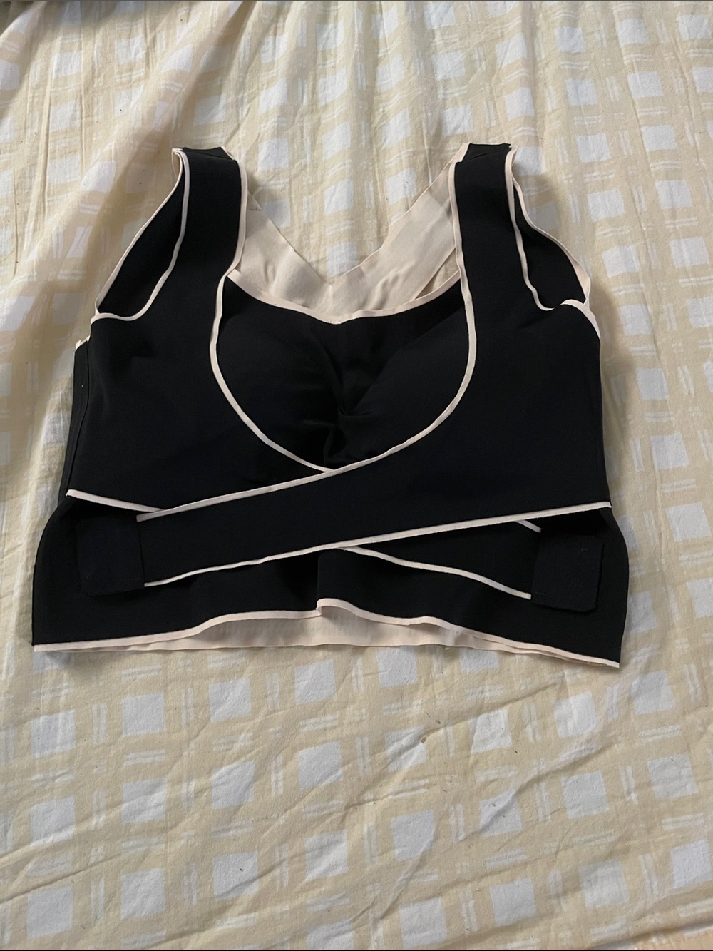 Black & Cream Wrap Sports Bra